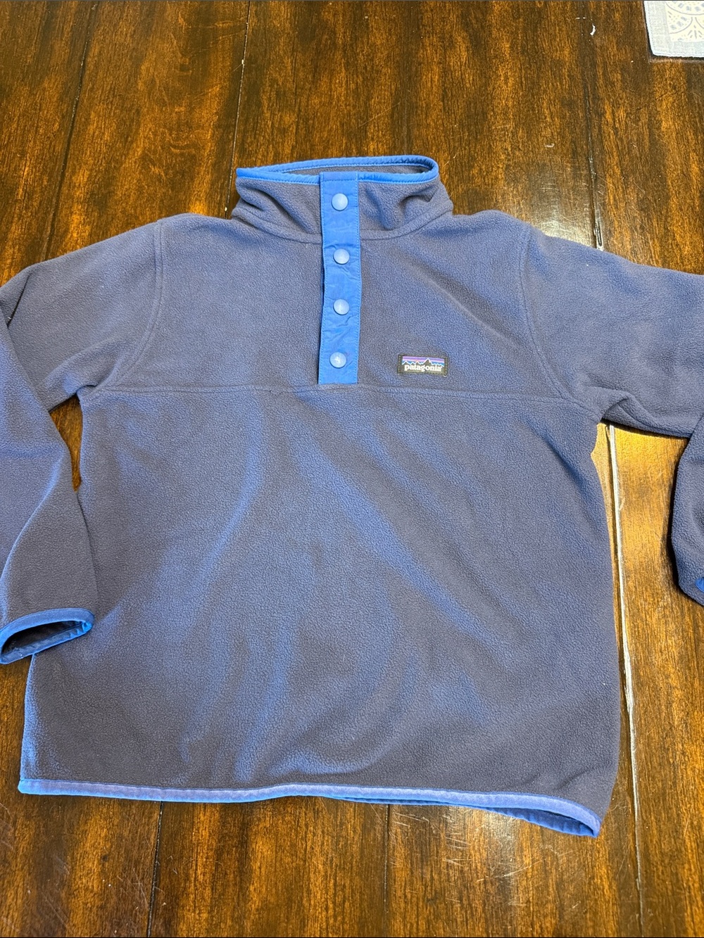 Patagonia Kids Navy Fleece Pullover with Light Blue Snap Placket